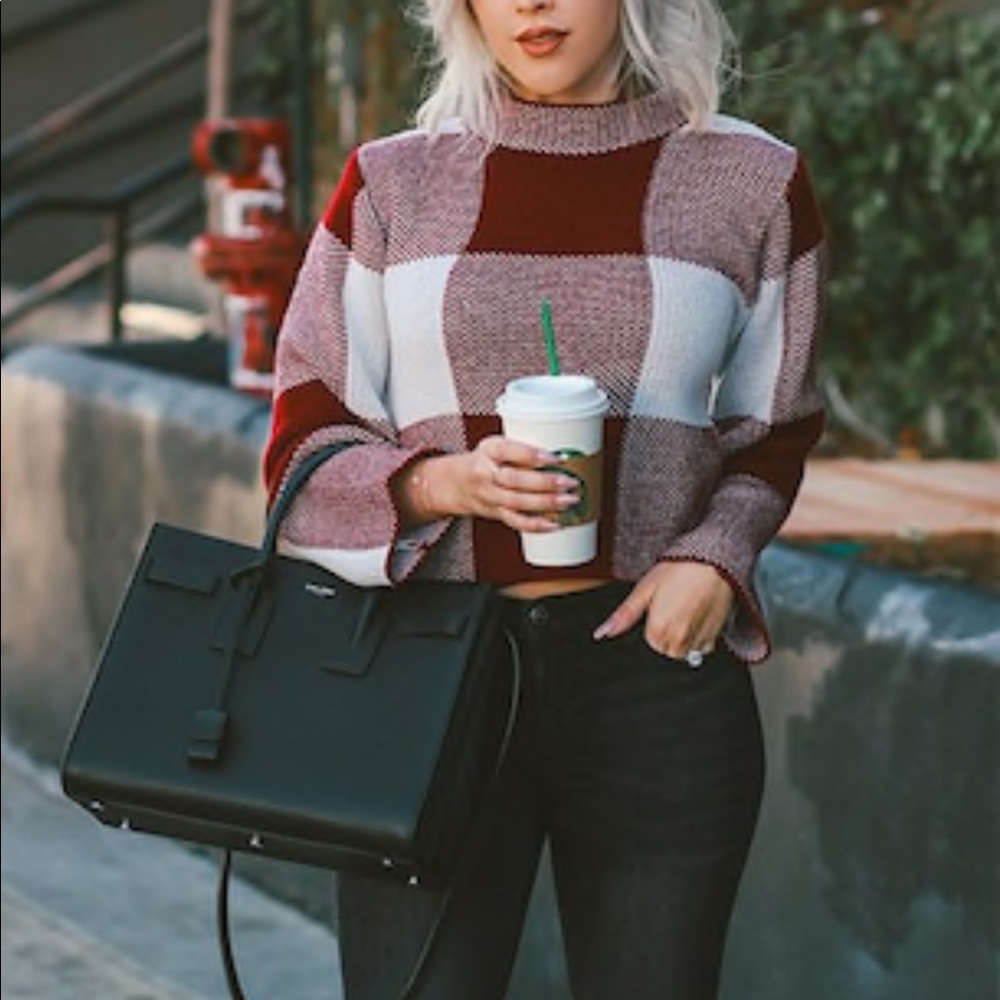 Plaid crop mockneck sweater